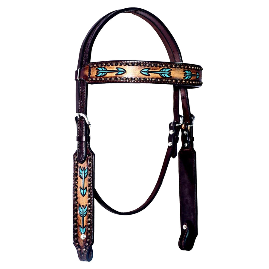 Bar H Equine Austin Arrow Spotted Leather Headstall Brown - Uhorse