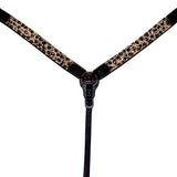 Black leather breast collar with gold leopard print overlay - Uhorse