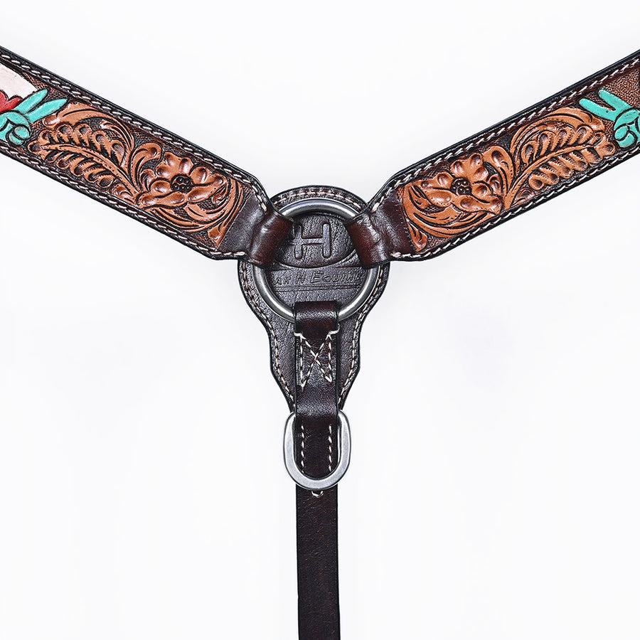 Bar H Equine American Leather Horse Saddle Tack One Ear Headstall | Breast Collar Browband Wither Strap Set for Horses BER154