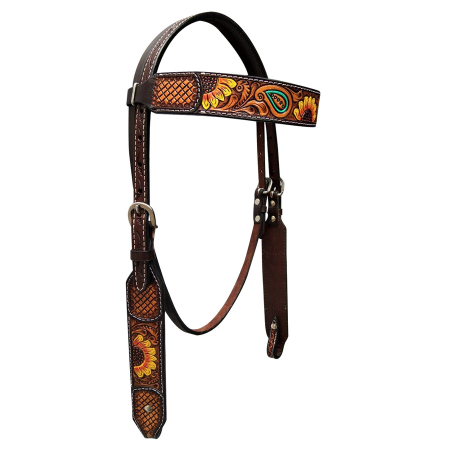 Bar H Equine Bonnie Blossom Sunflower Leather Headstall - Uhorse