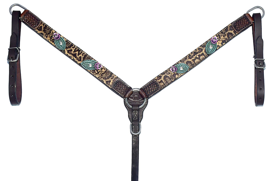 Bar H Equine Premium Hand Tooled Leather Horse Tack Headstall Breast Collar Wither Strap Set