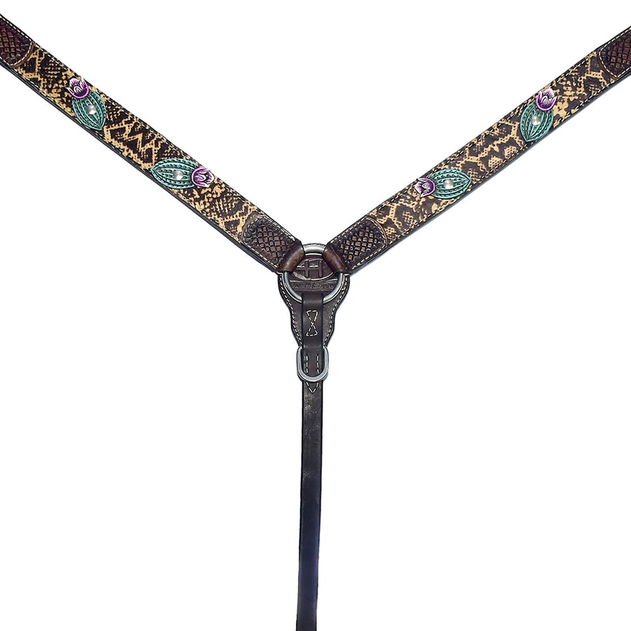 Bar H Equine Hand Tooled Leather Horse Tack Headstall Breast Collar Wither Strap Set - Uhorse