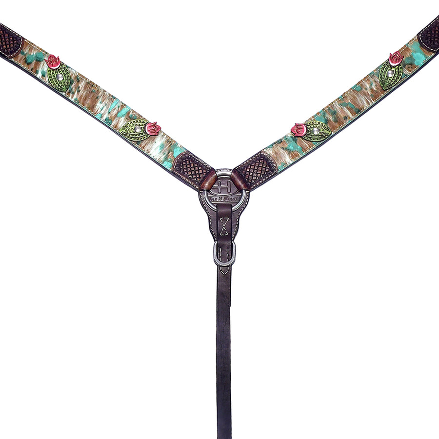 Black leather breast collar with turquoise and brown tooled inlay - Uhorse