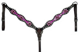 Bar H Equine Genuine Western American Leather Horse Premium Headstall & Breast Collar Set