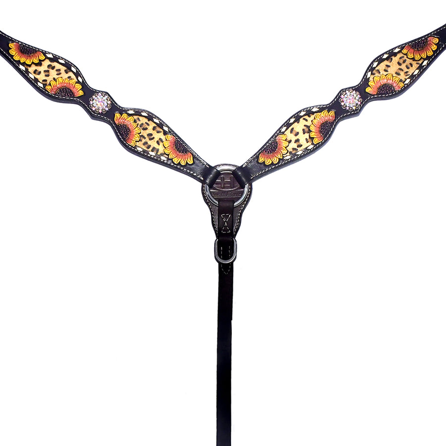 Black leather breast collar with sunflower tooling - Uhorse