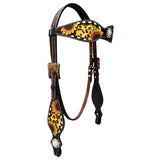 Bar H Equine Genuine Western American Leather Horse Premium Headstall & Breast Collar Set