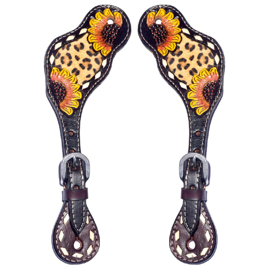 Leather spur straps with sunflower tooling - Uhorse