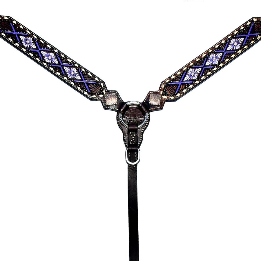 Black leather breast collar with blue woven inlay - Uhorse