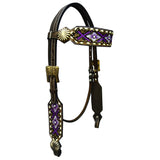 Bar H Equine Genuine Western American Leather Horse Premium Headstall & Breast Collar Set