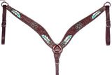 Bar H Equine Genuine Western American Leather Horse Premium Headstall & Breast Collar Set