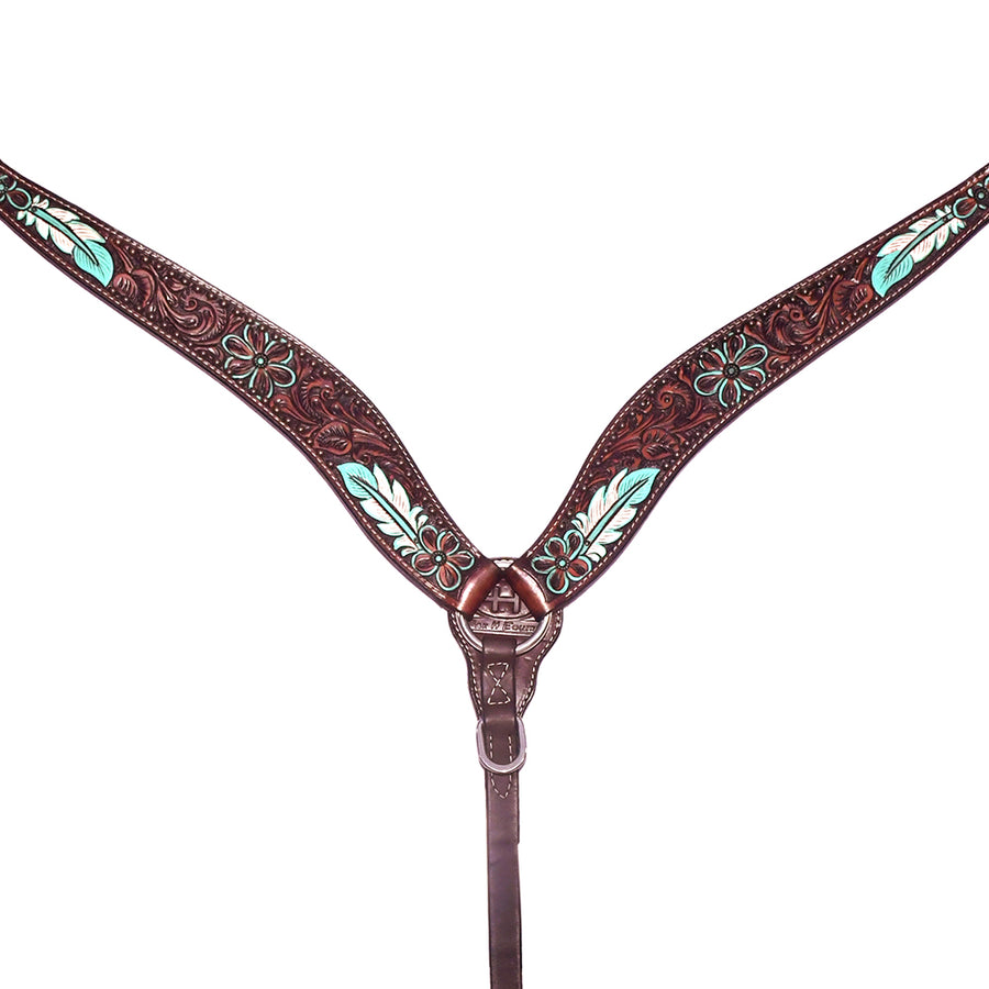 Brown leather breast collar with turquoise inlay - Uhorse