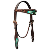 Bar H Equine Genuine Western American Leather Horse Premium Headstall & Breast Collar Set