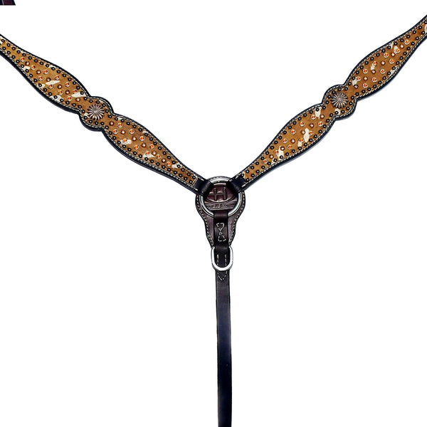 Bar H Equine Western Horse Genuine American Leather Wither Straps Breast Collar Headstall Tack Set - Uhorse