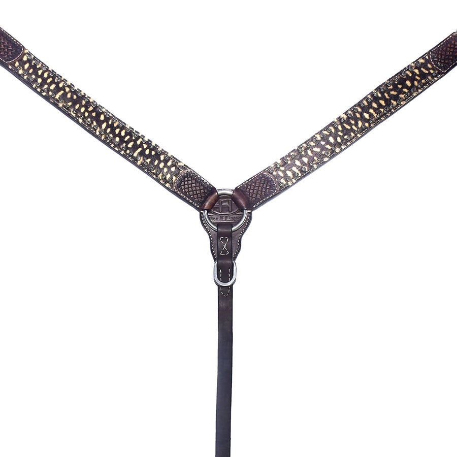 Black leather studded breast collar with metal hardware - Uhorse