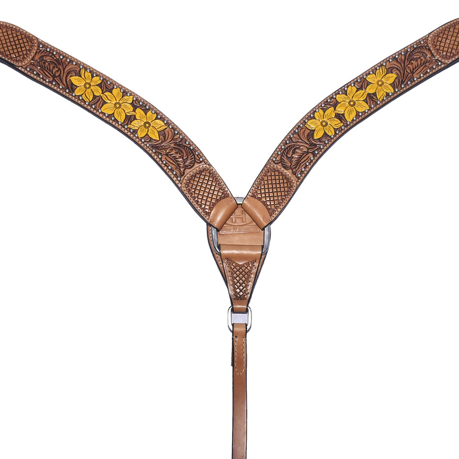 Brown leather breast collar with yellow floral tooling - Uhorse