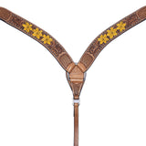 BAR H EQUINE Western Leather Horse Headstall & Breast Collar & Wither Strap