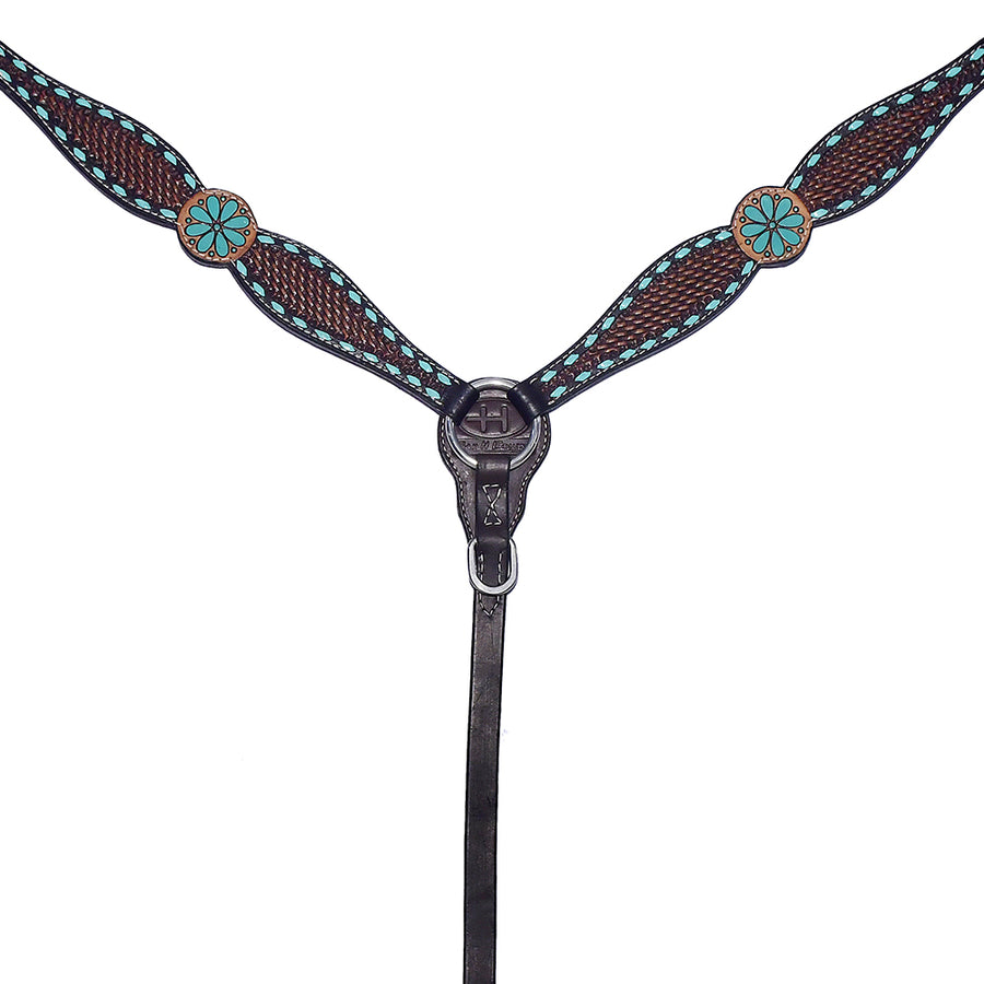 Black leather breast collar with turquoise conchos - Uhorse