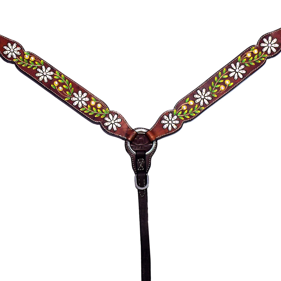 Brown leather breast collar with floral tooling - Uhorse