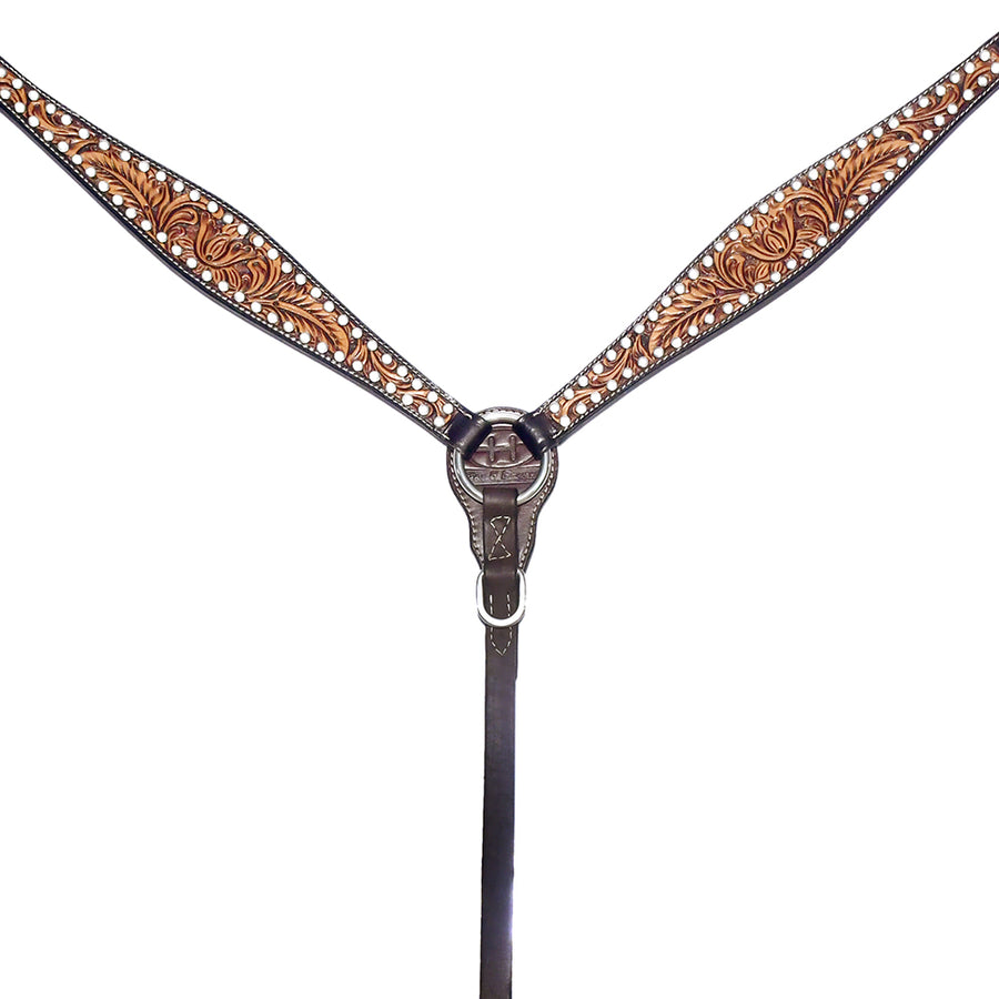 Brown leather tooled breastcollar with silver hardware - Uhorse