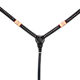 Black leather breast collar with studded detail and red and gold trim - Uhorse