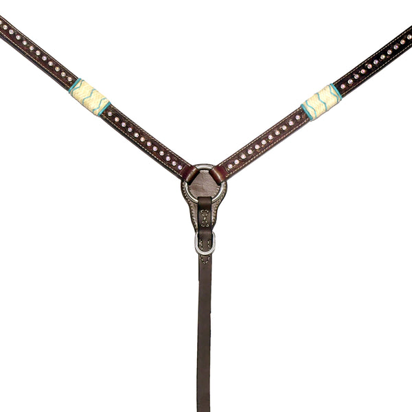 Brown leather breast collar with studded detail and inlay trim - Bar H Equine