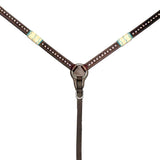 Brown leather breast collar with studded detail and bone inlay - Uhorse