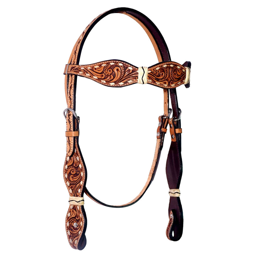 Bar H Equine Western Horse Floral Rawhide Genuine American Leather Headstall - Uhorse