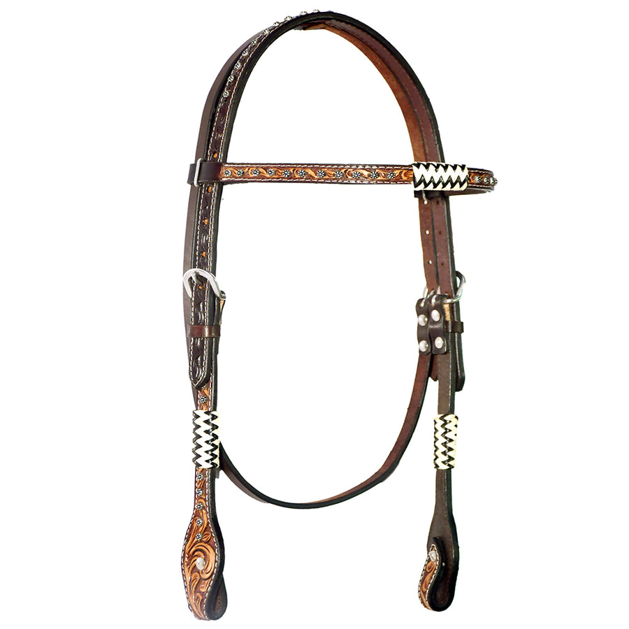 Bar H Equine American Leather Horse Saddle Tack Headstall | Browband Western for Horses - Uhorse