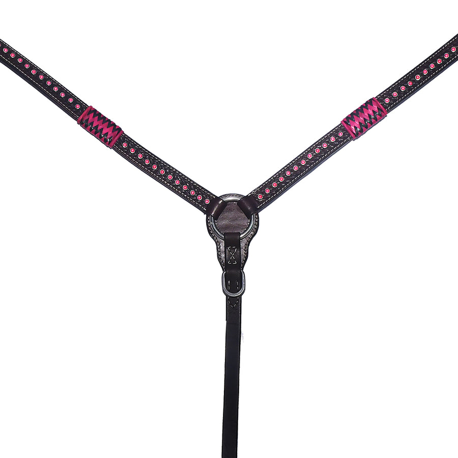 Black leather breast collar with pink studded detail - Uhorse