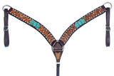 Bar H Equine Genuine Western American Leather Horse Premium Headstall & Breast Collar Set