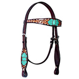 Bar H Equine Genuine Western American Leather Horse Premium Headstall & Breast Collar Set