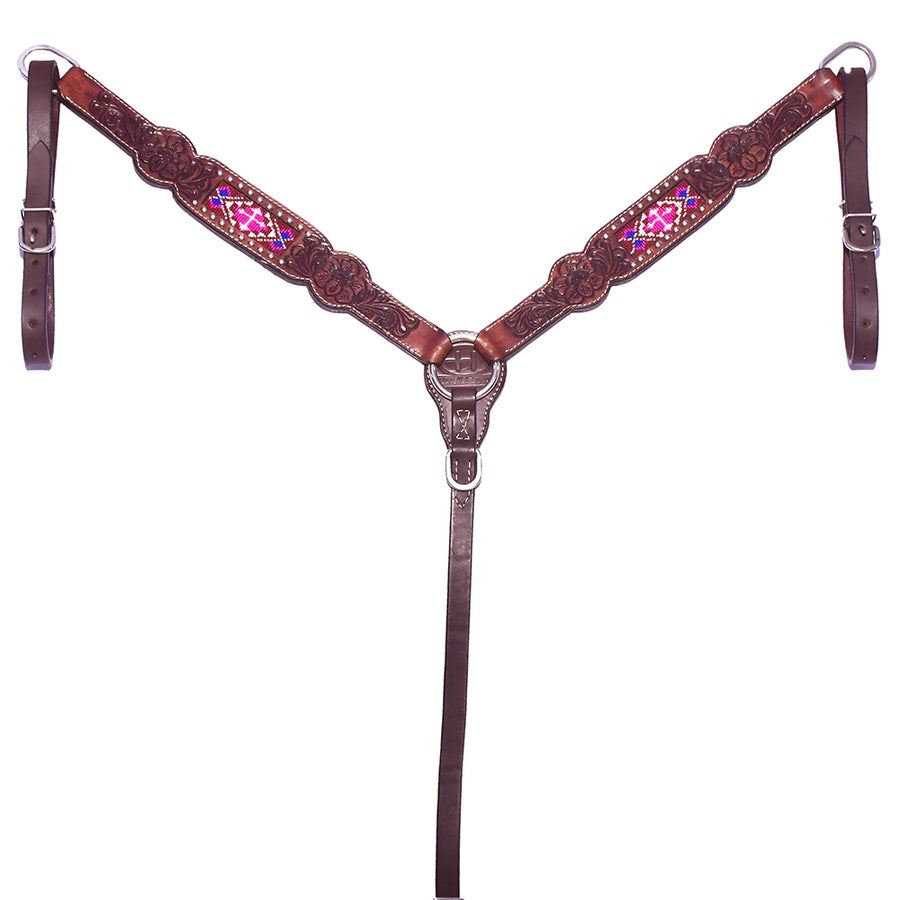 Burgundy leather breast collar with pink inlay - Uhorse