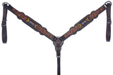 Bar H Equine Genuine Western American Leather Horse Premium Headstall & Breast Collar Set