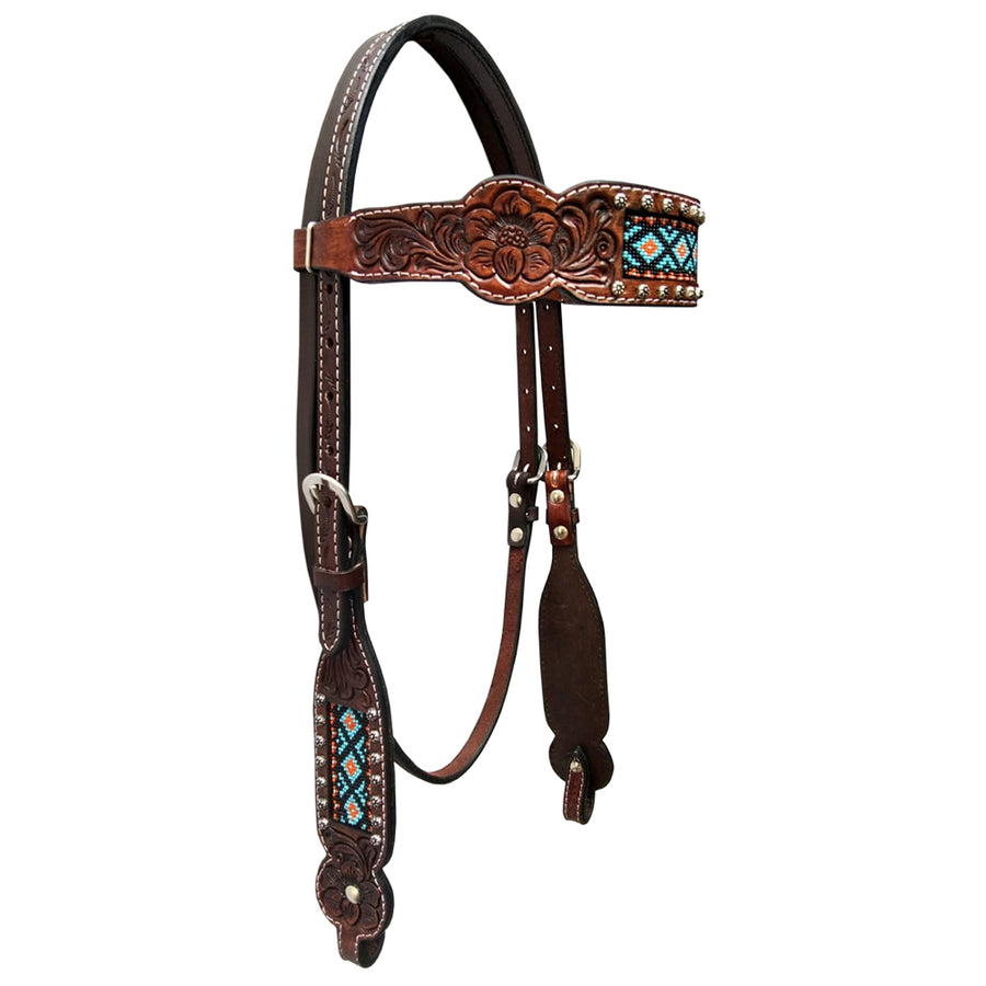 Bar H Equine American Leather Horse Saddle Tack Headstall | Browband Western for Horses - Bar H Equine