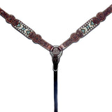 Brown leather tooled breast collar with turquoise inlay - Uhorse