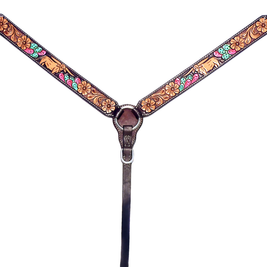 Brown leather breast collar with tooled floral design - Uhorse