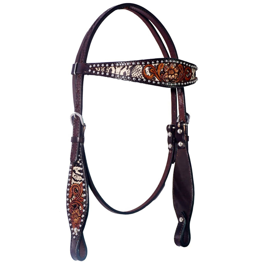 Bar H Equine American Leather Horse Saddle Tack Headstall | Browband Western for Horses - Uhorse