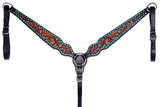 Bar H Equine Genuine Western American Leather Horse Premium Headstall & Breast Collar Set