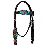 Bar H Equine Genuine Western American Leather Horse Premium Headstall & Breast Collar Set