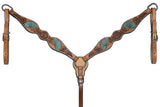 Bar H Equine Genuine Western American Leather Horse Premium Headstall & Breast Collar Set