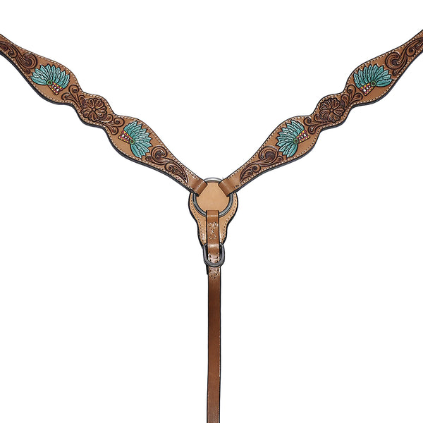 Bar H Equine Genuine Western American Leather Horse Headstall and Breast Collar Set - Uhorse