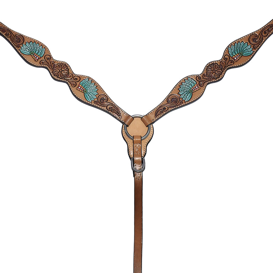 Leather breast collar with turquoise tooling - Uhorse
