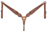 Bar H Equine Genuine Western American Leather Horse Premium Headstall & Breast Collar Set