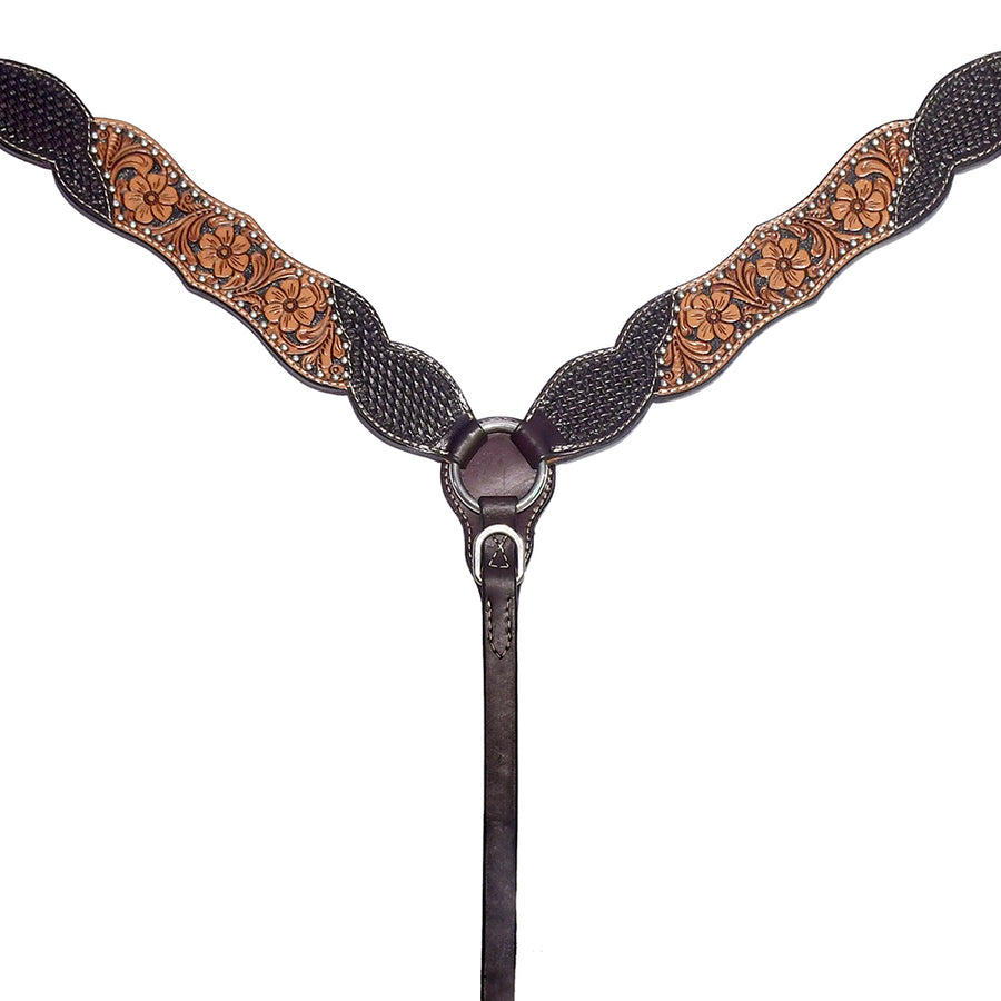 Black leather breast collar with tooled tan leather inlay - Uhorse
