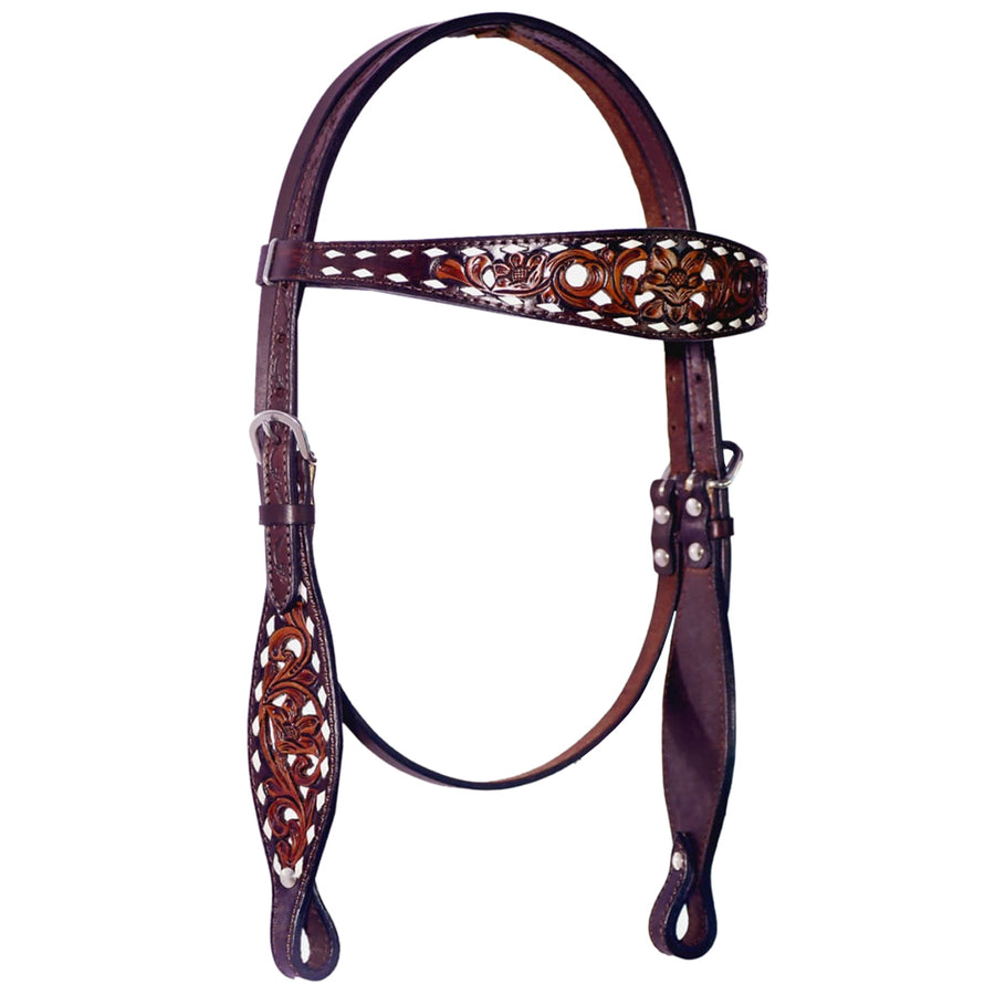 Bar H Equine American Leather Horse Saddle Tack Headstall | Browband Western for Horses - Uhorse