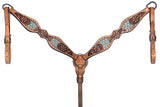 Bar H Equine Genuine Western American Leather Horse Premium Headstall & Breast Collar Set