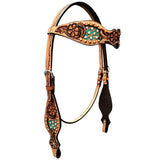 Bar H Equine Genuine Western American Leather Horse Premium Headstall & Breast Collar Set