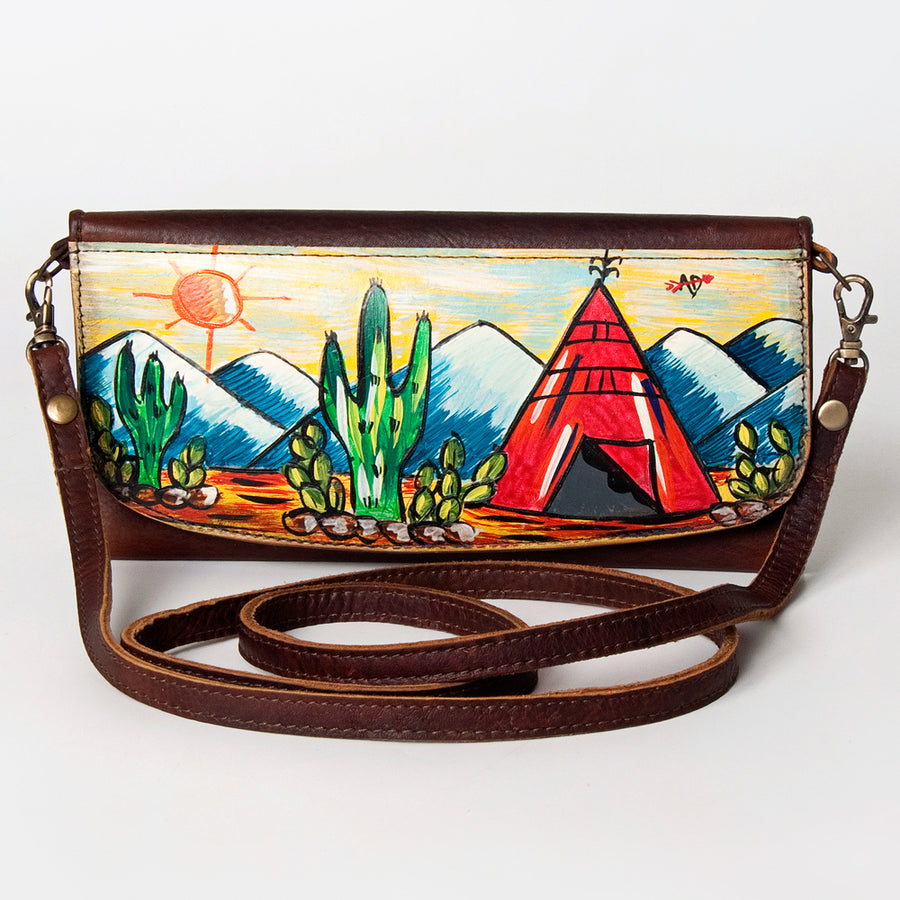 American Darling Small Cross body Bag Genuine Vegetable Tanned Leather Wallet Purse Western Handbag 4in x 1in x 8in
