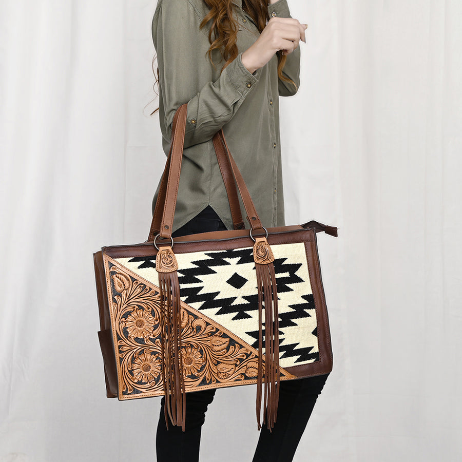American Darling Tote Hand Tooled Hair on Genuine Leather Western Women Bag Handbag Purse | Travel Bags College Casual