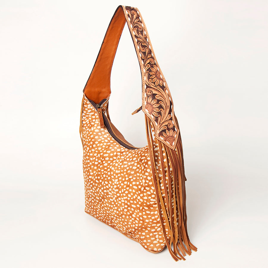 American Darling Hair-On Cowhide Hobo Bag Hand Tooled Genuine Leather - Uhorse